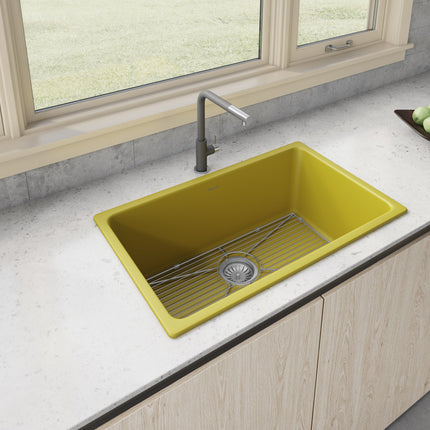 Ruvati 30-inch Fireclay Undermount / Drop-in Topmount Kitchen Sink Single Bowl - Yellow - RVL3030YL Ruvati