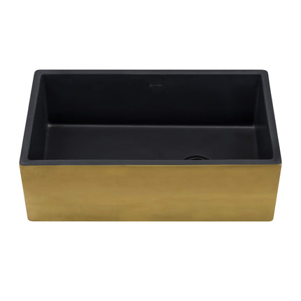 Ruvati 30-inch Matte Black and Brushed Gold Fireclay Modern Farmhouse Kitchen Sink Single Bowl - RVL4018GRG Ruvati