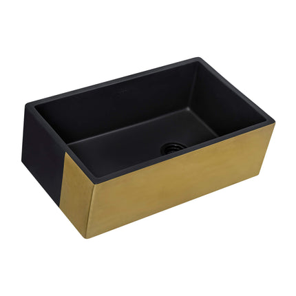 Ruvati 30-inch Matte Black and Brushed Gold Fireclay Modern Farmhouse Kitchen Sink Single Bowl - RVL4018GRG Ruvati