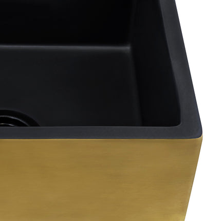 Ruvati 30-inch Matte Black and Brushed Gold Fireclay Modern Farmhouse Kitchen Sink Single Bowl - RVL4018GRG Ruvati
