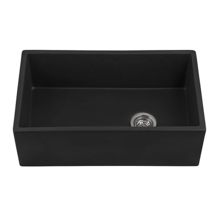 Ruvati 30-inch Matte Black Fireclay Modern Farmhouse Offset Drain Kitchen Sink Single Bowl - RVL4018MBK Ruvati