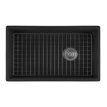 Ruvati 30-inch Matte Black Fireclay Modern Farmhouse Offset Drain Kitchen Sink Single Bowl - RVL4018MBK Ruvati