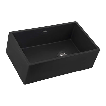Ruvati 30-inch Matte Black Fireclay Modern Farmhouse Offset Drain Kitchen Sink Single Bowl - RVL4018MBK Ruvati