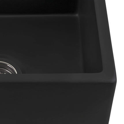 Ruvati 30-inch Matte Black Fireclay Modern Farmhouse Offset Drain Kitchen Sink Single Bowl - RVL4018MBK Ruvati