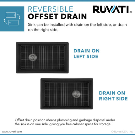 Ruvati 30-inch Matte Black Fireclay Modern Farmhouse Offset Drain Kitchen Sink Single Bowl - RVL4018MBK Ruvati