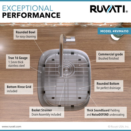 Ruvati 15 x 18 inch Undermount 16 Gauge Stainless Steel Bar Prep Sink - RVM4110 Ruvati
