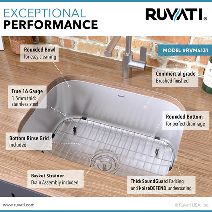 Ruvati 21-inch Undermount 16 Gauge Stainless Steel Kitchen Sink Single Bowl - RVM4131 Ruvati