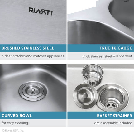 Ruvati 21-inch Undermount 16 Gauge Stainless Steel Kitchen Sink Single Bowl - RVM4131 Ruvati