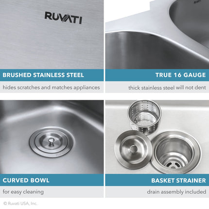 Ruvati 24-inch Undermount 16 Gauge Stainless Steel Kitchen Sink Single Bowl - RVM4132 Ruvati