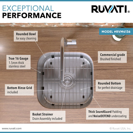 Ruvati 13 x 15 inch Bar Prep Sink Undermount 16 Gauge Stainless Steel - RVM4136 Ruvati