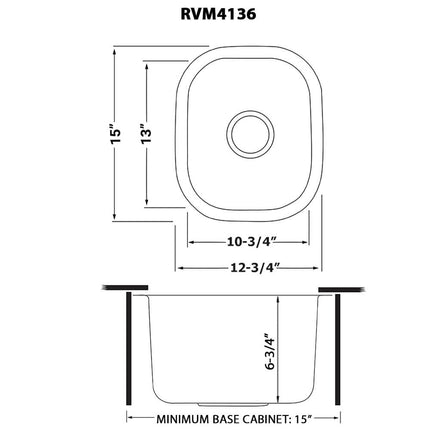 Ruvati 13 x 15 inch Bar Prep Sink Undermount 16 Gauge Stainless Steel - RVM4136 Ruvati