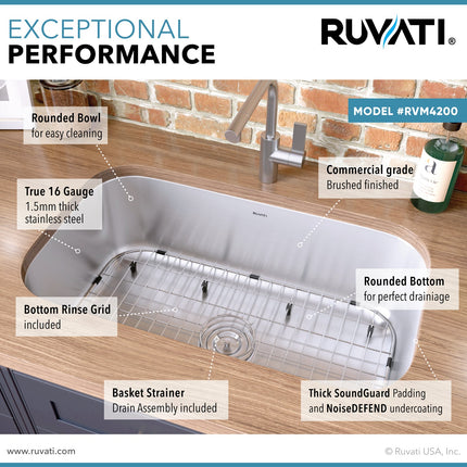 Ruvati 32-inch Undermount 16 Gauge Stainless Steel Kitchen Sink Single Bowl - RVM4200 Ruvati