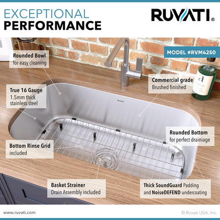 Ruvati 30-inch Undermount 16 Gauge Stainless Steel Kitchen Sink Single Bowl - RVM4250 Ruvati