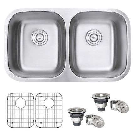 Ruvati 32-inch Undermount 50/50 Double Bowl 16 Gauge Stainless Steel Kitchen Sink - RVM4300 Ruvati
