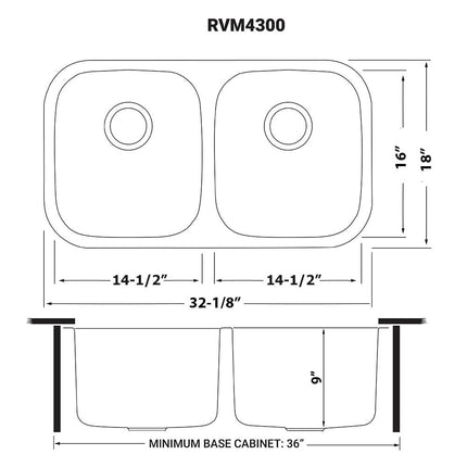 Ruvati 32-inch Undermount 50/50 Double Bowl 16 Gauge Stainless Steel Kitchen Sink - RVM4300 Ruvati