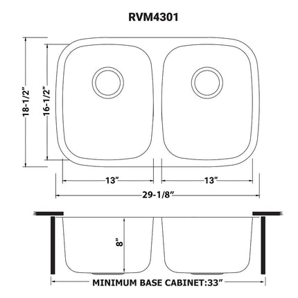 Ruvati 29-inch Undermount 50/50 Double Bowl 16 Gauge Stainless Steel Kitchen Sink - RVM4301 Ruvati