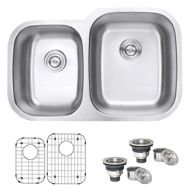 Ruvati 32-inch Undermount 40/60 Double Bowl 16 Gauge Stainless Steel Kitchen Sink - RVM4315 Ruvati