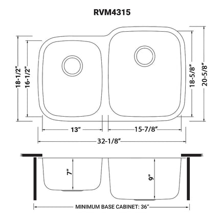 Ruvati 32-inch Undermount 40/60 Double Bowl 16 Gauge Stainless Steel Kitchen Sink - RVM4315 Ruvati