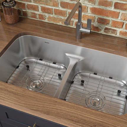 Ruvati 32-inch Low-Divide 50/50 Double Bowl Undermount 16 Gauge Stainless Steel Kitchen Sink - RVM4350 Ruvati