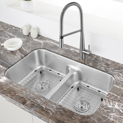 Ruvati 32-inch Low-Divide 50/50 Double Bowl Undermount 16 Gauge Stainless Steel Kitchen Sink - RVM4350 Ruvati