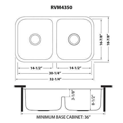 Ruvati 32-inch Low-Divide 50/50 Double Bowl Undermount 16 Gauge Stainless Steel Kitchen Sink - RVM4350 Ruvati