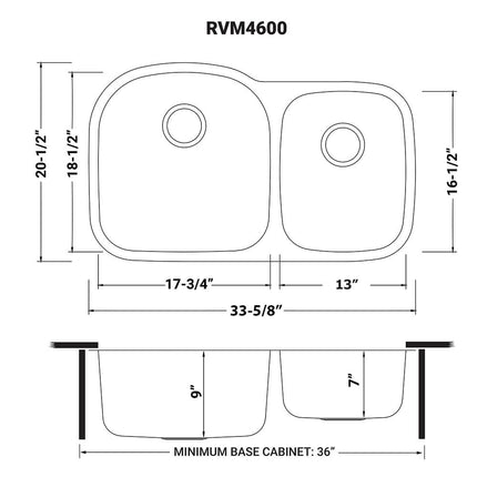 Ruvati 34-inch Undermount 60/40 Double Bowl 16 Gauge Stainless Steel Kitchen Sink - RVM4600 Ruvati
