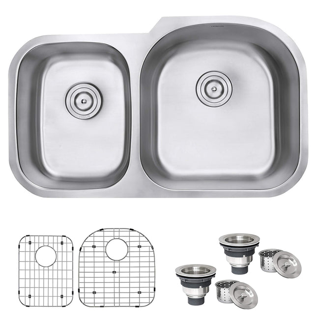 Ruvati 34-inch Undermount 40/60 Double Bowl 16 Gauge Stainless Steel Kitchen Sink - RVM4605 Ruvati