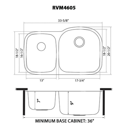 Ruvati 34-inch Undermount 40/60 Double Bowl 16 Gauge Stainless Steel Kitchen Sink - RVM4605 Ruvati