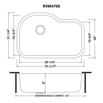 Ruvati RVM4700 Undermount 16 Gauge 32" Kitchen Sink Single Bowl Ruvati