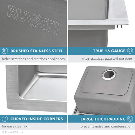 Ruvati 25 x 22 inch Drop-in Topmount Kitchen Sink 16 Gauge Stainless Steel Single Bowl - RVM5025 Ruvati