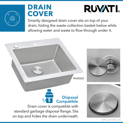 Ruvati 25 x 22 inch Drop-in Topmount Kitchen Sink 16 Gauge Stainless Steel Single Bowl - RVM5025 Ruvati