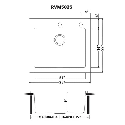 Ruvati 25 x 22 inch Drop-in Topmount Kitchen Sink 16 Gauge Stainless Steel Single Bowl - RVM5025 Ruvati