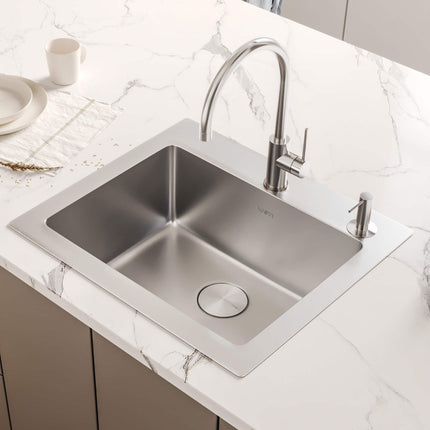 Ruvati 25 x 22 inch Drop-in Topmount Kitchen Sink 16 Gauge Stainless Steel Single Bowl - RVM5025 Ruvati