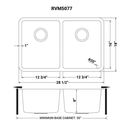 Ruvati 28-inch Undermount Kitchen Sink 50/50 Double Bowl 16 Gauge Stainless Steel - RVM5077 Ruvati