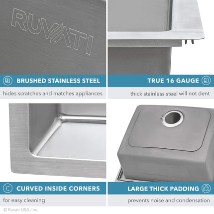 Ruvati 33 x 22 inch Drop-in Topmount Kitchen Sink 16 Gauge Stainless Steel 50/50 Double Bowl - RVM5150 Ruvati