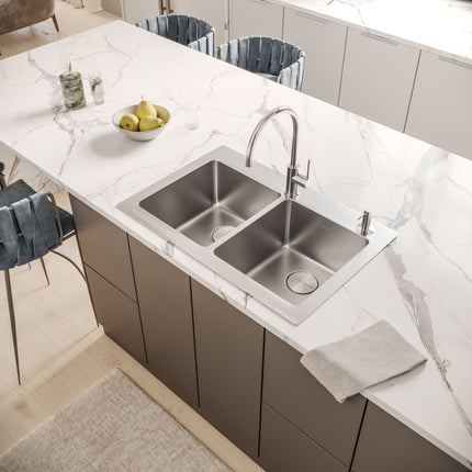 Ruvati 33 x 22 inch Drop-in Topmount Kitchen Sink 16 Gauge Stainless Steel 50/50 Double Bowl - RVM5150 Ruvati