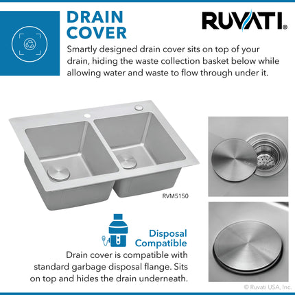 Ruvati 33 x 22 inch Drop-in Topmount Kitchen Sink 16 Gauge Stainless Steel 50/50 Double Bowl - RVM5150 Ruvati