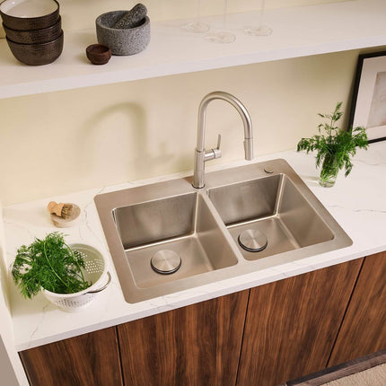 Ruvati 33 x 22 inch Drop-in Topmount Kitchen Sink 16 Gauge Stainless Steel 50/50 Double Bowl - RVM5150 Ruvati