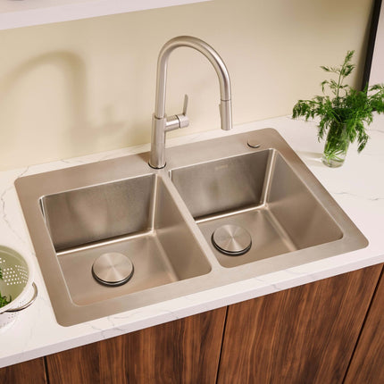Ruvati 33 x 22 inch Drop-in Topmount Kitchen Sink 16 Gauge Stainless Steel 50/50 Double Bowl - RVM5150 Ruvati