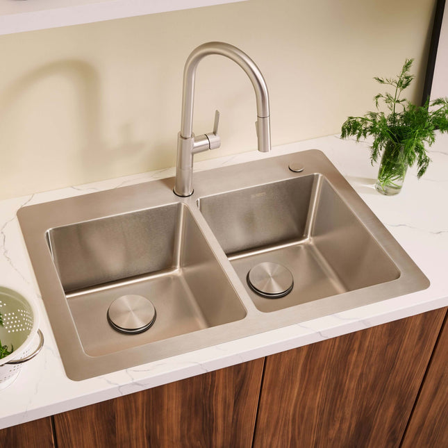 Ruvati 33 x 22 inch Drop-in Topmount Kitchen Sink 16 Gauge Stainless Steel 50/50 Double Bowl - RVM5150 Ruvati