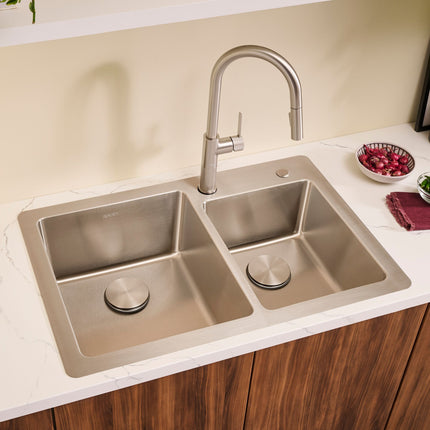 Ruvati 33 x 22 inch Drop-in Topmount Kitchen Sink 16 Gauge Stainless Steel 60/40 Double Bowl - RVM5166 Ruvati