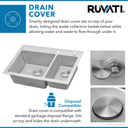 Ruvati 33 x 22 inch Drop-in Topmount Kitchen Sink 16 Gauge Stainless Steel 70/30 Double Bowl - RVM5173 Ruvati