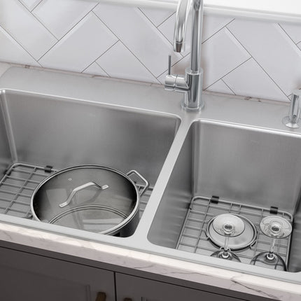 Ruvati 33 x 22 inch Drop-in Topmount Kitchen Sink 16 Gauge Stainless Steel 70/30 Double Bowl - RVM5173 Ruvati