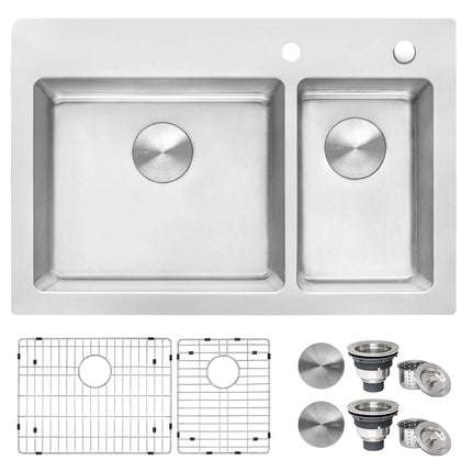 Ruvati 33 x 22 inch Drop-in Topmount Kitchen Sink 16 Gauge Stainless Steel 70/30 Double Bowl - RVM5173 Ruvati