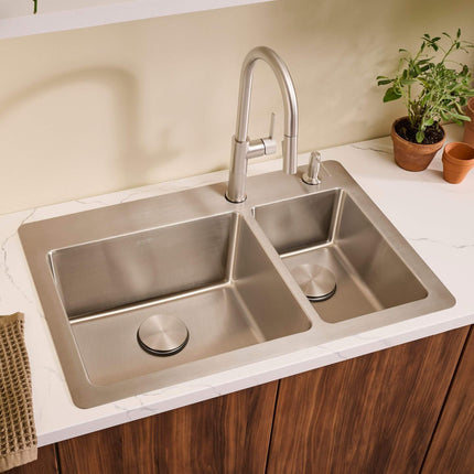 Ruvati 33 x 22 inch Drop-in Topmount Kitchen Sink 16 Gauge Stainless Steel 70/30 Double Bowl - RVM5173 Ruvati