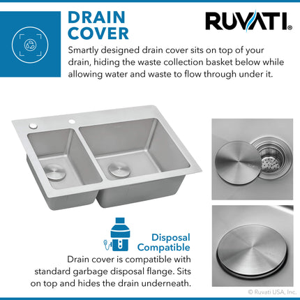 Ruvati 33 x 22 inch Drop-in Topmount Kitchen Sink 16 Gauge Stainless Steel 30/70 Double Bowl - RVM5176 Ruvati