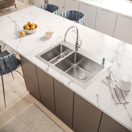 Ruvati 33 x 22 inch Drop-in Topmount Kitchen Sink 16 Gauge Stainless Steel 30/70 Double Bowl - RVM5176 Ruvati