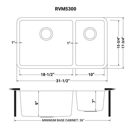 Ruvati 32-inch Undermount Kitchen Sink 70/30 Double Bowl 16 Gauge Stainless Steel - RVM5300 Ruvati