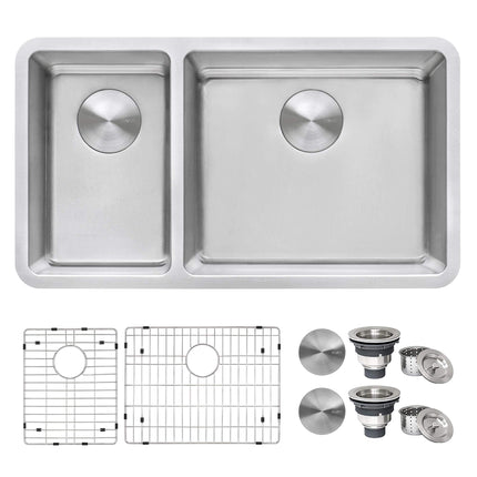 Ruvati 32-inch Undermount Kitchen Sink 30/70 Double Bowl 16 Gauge Stainless Steel - RVM5307 Ruvati