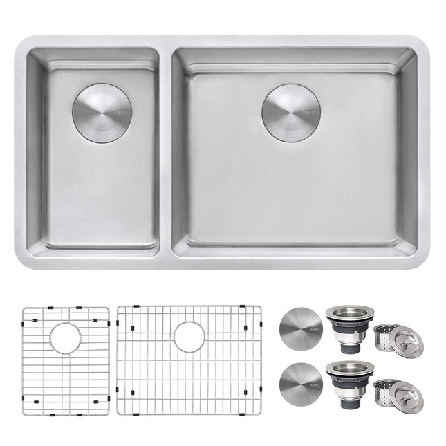 Ruvati 32-inch Undermount Kitchen Sink 30/70 Double Bowl 16 Gauge Stainless Steel - RVM5307 Ruvati